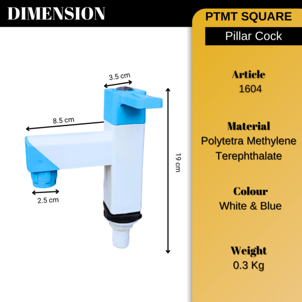 Mashu PTMT Square Plastic PVC Pillar Cock Tap For Bathroom & Kitchen(Blue & White) - Image 4
