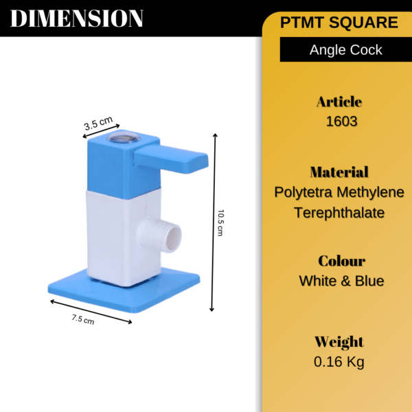 Mashu PTMT Square Plastic PTMT Angle Cock Tap For Bathroom & Kitchen(Blue & White) - Image 4