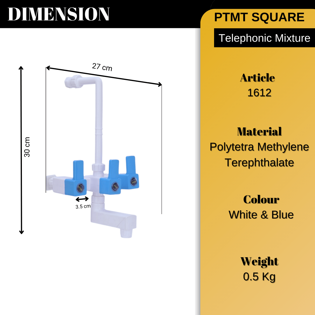 Mashu PTMT Square Plastic PVC Telephonic Mixture Tap For Bathroom & Kitchen(Blue & White) - Image 4