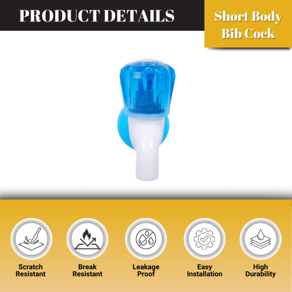Mashu Diamond Heavy Plastic PVC Short Body Tap For Bathroom & Kitchen(Blue & White) - Image 4