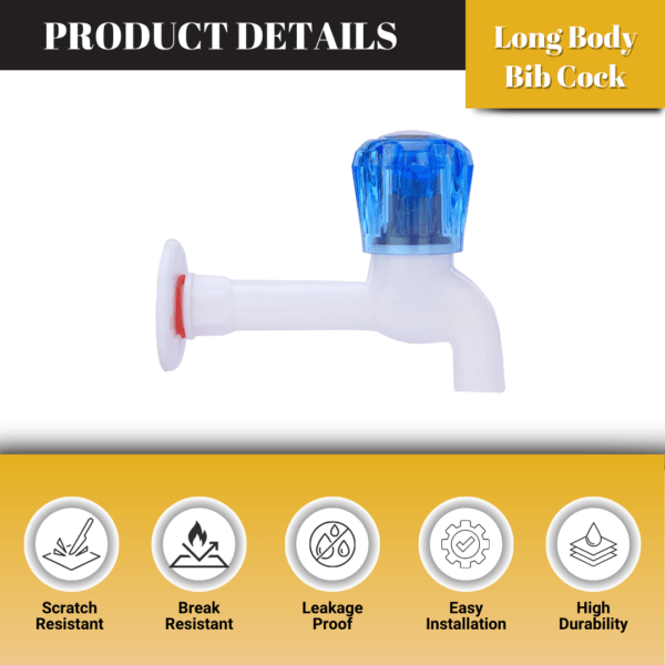 Mashu Diamond Heavy Plastic PVC Long Body Tap For Bathroom & Kitchen(Blue & White) - Image 2