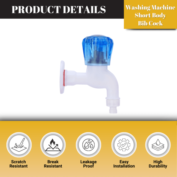 Mashu Diamond Heavy Plastic PVC Washing MAchine Short Body Tap For Bathroom & Kitchen(Blue & White) - Image 2