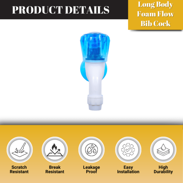 Mashu Diamond Heavy Plastic PVC Long Body Foam Flow Tap For Bathroom & Kitchen(Blue & White) - Image 2