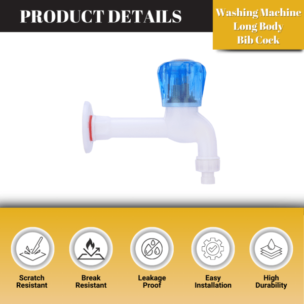 Mashu Diamond Heavy Plastic PVC Long Body Washing Machine Tap For Bathroom & Kitchen(Blue & White) Bathroom & Kitchen(Blue & White) - Image 2