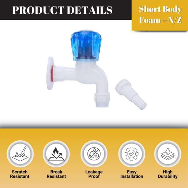Mashu Diamond Heavy Plastic PVC Short Body Foam +N/Z Tap For Bathroom & Kitchen(Blue & White) - Image 2