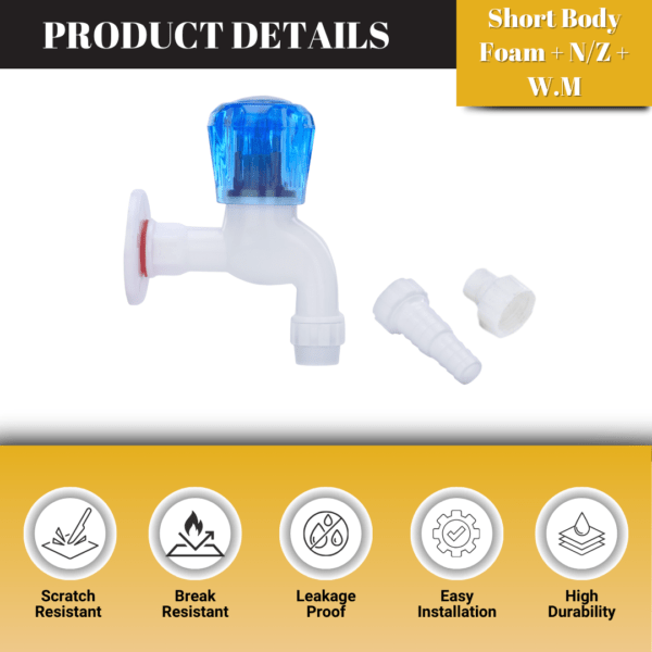 Mashu Diamond Heavy Plastic PVC Short Body Foam +N/Z +W/M Tap For Bathroom & Kitchen(Blue & White) - Image 2