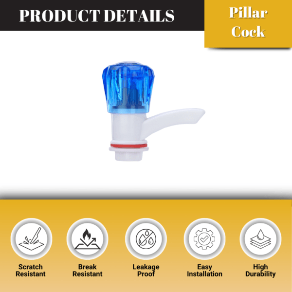 Mashu Diamond Heavy Plastic PVC Pillar Cock Tap For Bathroom & Kitchen(Blue & White) - Image 2