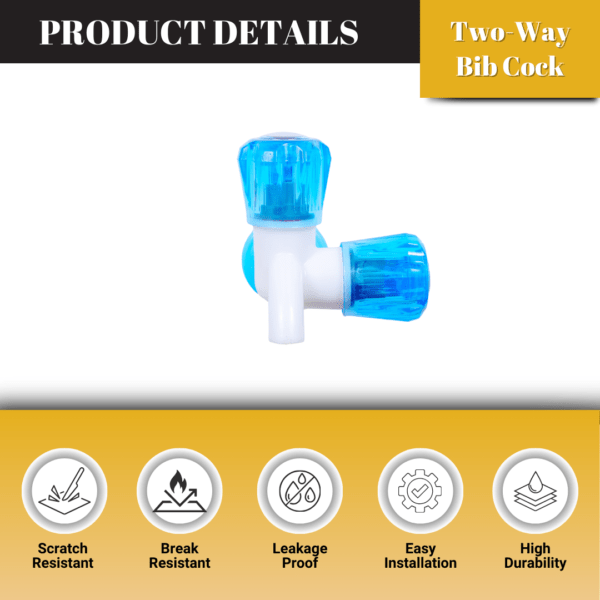 Mashu Diamond Heavy Plastic PVC Two Way Bib Cock Tap For Bathroom & Kitchen(Blue & White) - Image 2