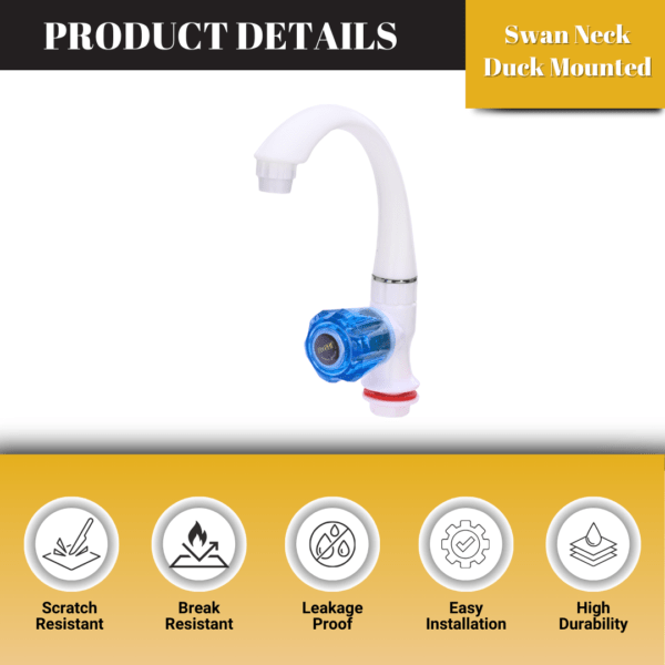 Mashu Diamond Heavy Plastic PVC Swan Neck (Duck Mounted) Tap For Bathroom & Kitchen(Blue & White) - Image 3