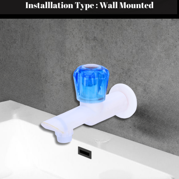 Mashu Diamond Heavy Plastic PVC Diamond Dolphin Long Body (Ceramic Disc Spindle) Tap For Bathroom & Kitchen(Blue & White) - Image 3