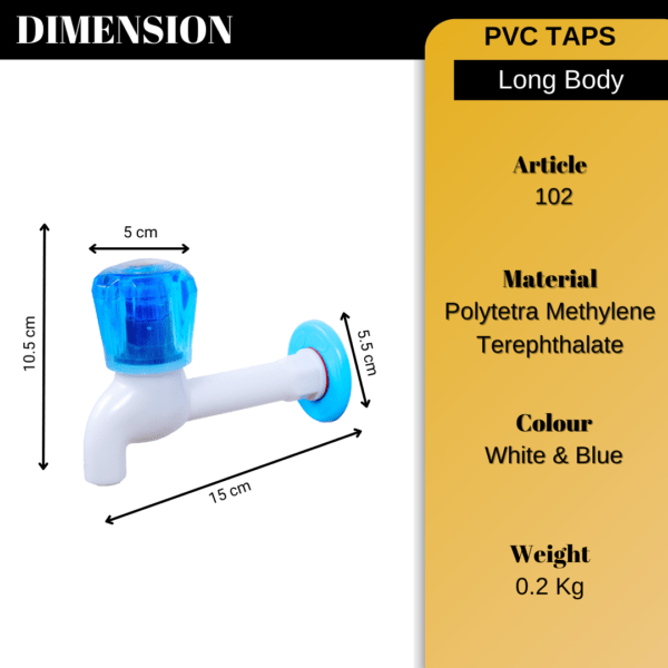 Mashu Diamond Heavy Plastic PVC Long Body Tap For Bathroom & Kitchen(Blue & White) - Image 6