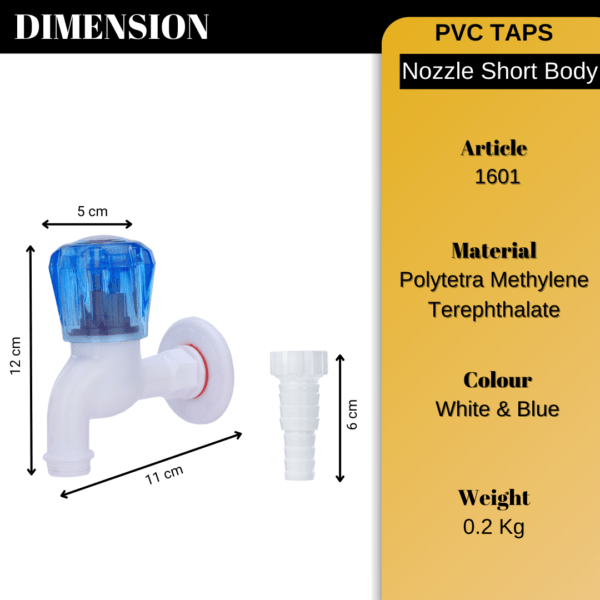 Mashu Diamond Heavy Plastic PVC Nozzle Short Body Tap For Bathroom & Kitchen(Blue & White) - Image 2