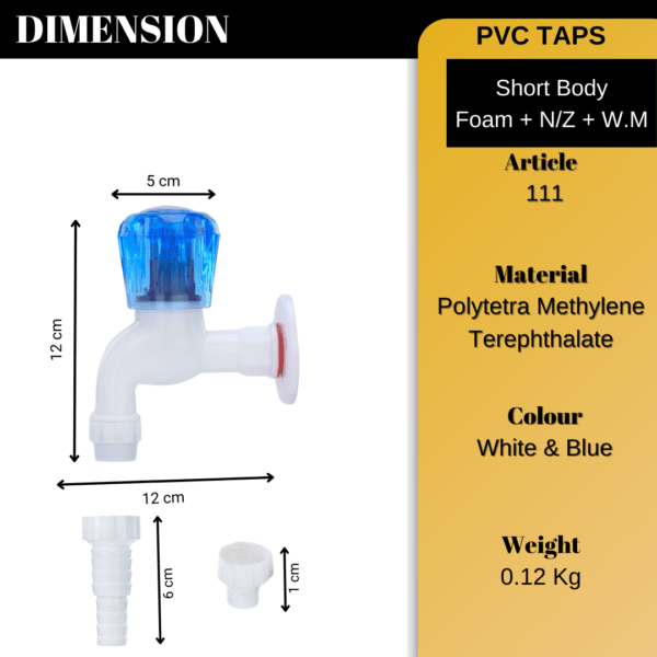 Mashu Diamond Heavy Plastic PVC Short Body Foam +N/Z +W/M Tap For Bathroom & Kitchen(Blue & White) - Image 6