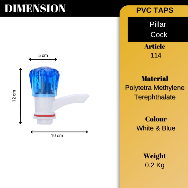 Mashu Diamond Heavy Plastic PVC Pillar Cock Tap For Bathroom & Kitchen(Blue & White) - Image 6