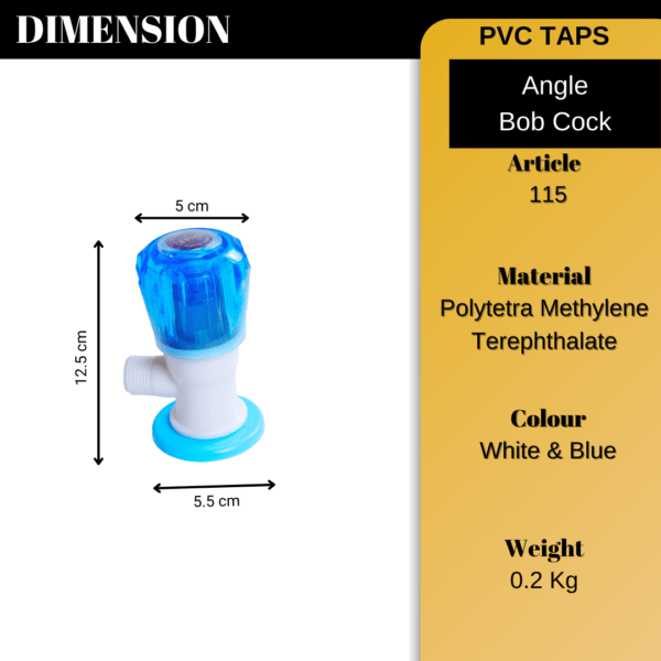 Mashu Diamond Heavy Plastic PVC Angle Cock Tap For Bathroom & Kitchen(Blue & White) - Image 6