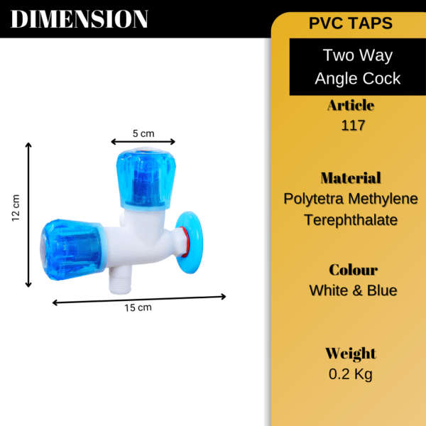 Mashu Diamond Heavy Plastic PVC Two Way Angle Cock Tap For Bathroom & Kitchen(Blue & White) - Image 6