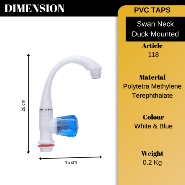 Mashu Diamond Heavy Plastic PVC Swan Neck (Duck Mounted) Tap For Bathroom & Kitchen(Blue & White) - Image 5