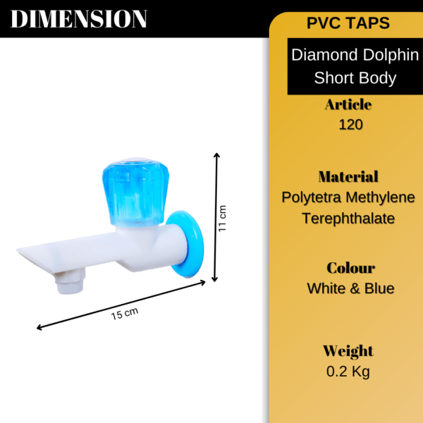 Mashu Diamond Heavy Plastic PVC Diamond Dolphin Short Body (Ceramic Disc Spindle) Tap For Bathroom & Kitchen(Blue & White) - Image 2