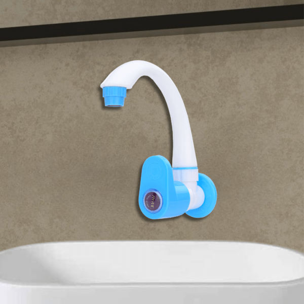 Mashu Opel Heavy Plastic PVC Sink Cock (Wall Mounted) Tap For Bathroom & Kitchen(Blue & White) - Image 2