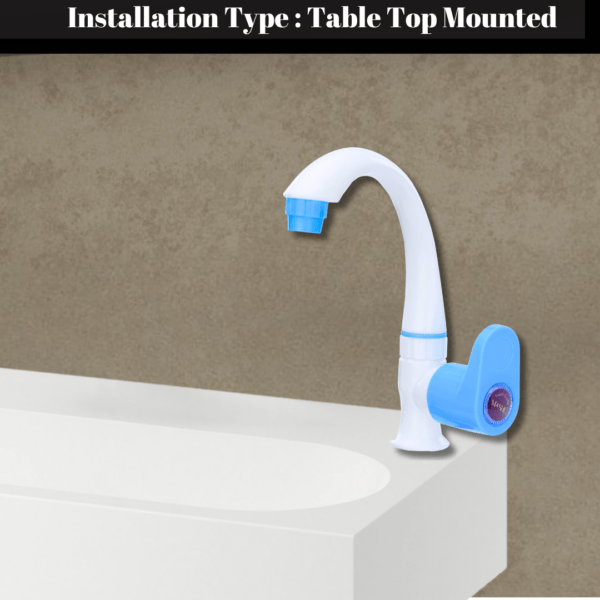 Mashu Opel Heavy Plastic PVC Swan Neck (Duck Mounted) Tap For Bathroom & Kitchen(Blue & White) - Image 2