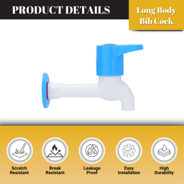Mashu Opel Heavy Plastic PVC Long Body Tap For Bathroom & Kitchen(Blue & White) - Image 4