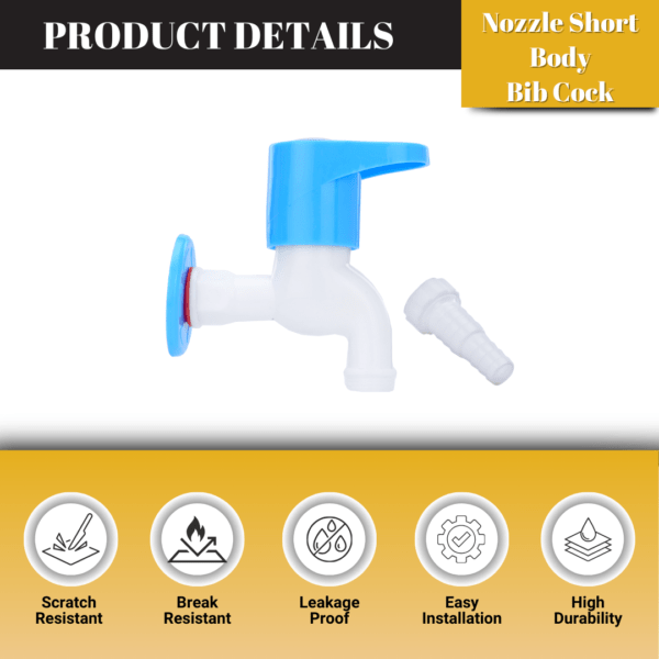 Mashu Opel Heavy Plastic PVC Nozzle Short Body Tap For Bathroom & Kitchen(Blue & White) - Image 5