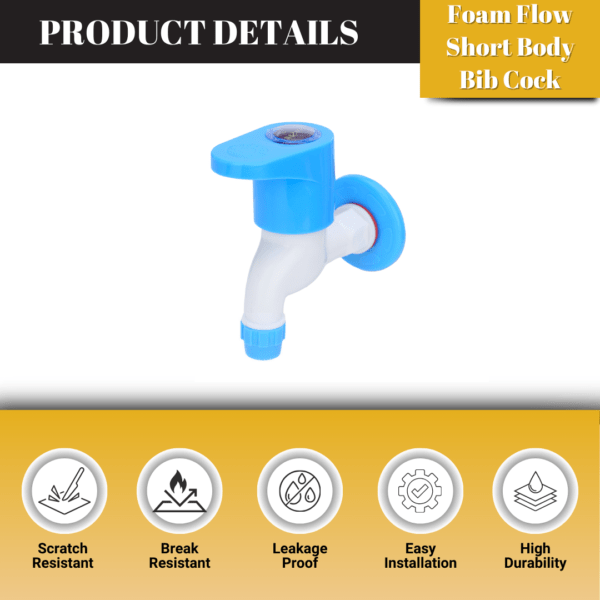 Mashu Opel Heavy Plastic PVC Form Flow Short Body Tap For Bathroom & Kitchen(Blue & White) - Image 5