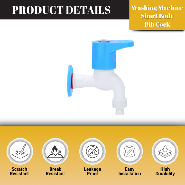 Mashu Opel Heavy Plastic PVC Washing Machine Short Body Tap For Bathroom & Kitchen(Blue & White) - Image 5