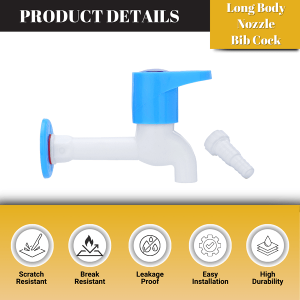 Mashu Opel Heavy Plastic PVC Long Body Nozzle Tap For Bathroom & Kitchen(Blue & White) - Image 5