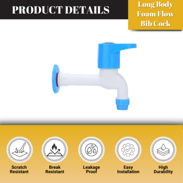 Mashu Opel Heavy Plastic PVC Long Body Form Flow Tap For Bathroom & Kitchen(Blue & White) - Image 4
