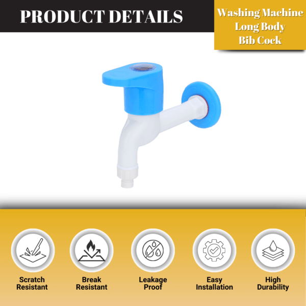 Mashu Opel Heavy Plastic PVC Long Body Washing Machine Tap For Bathroom & Kitchen(Blue & White) - Image 5