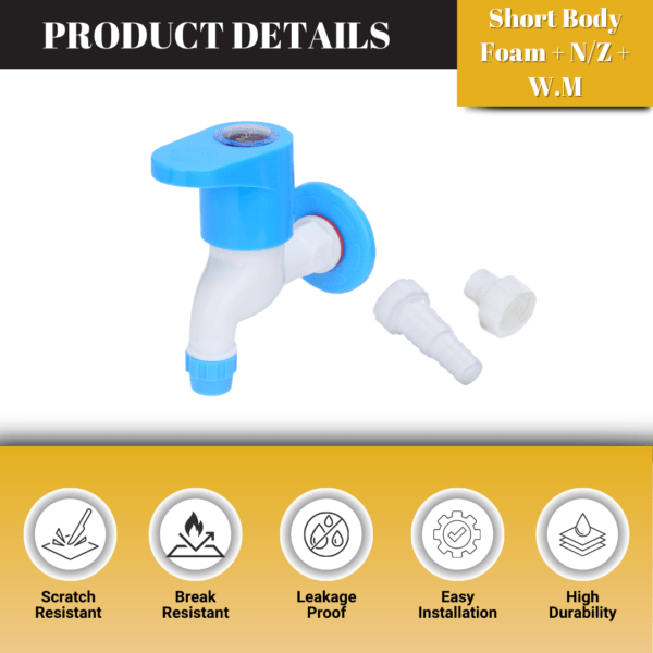 Mashu Opel Heavy Plastic PVC Short Body Foam +N/Z +W/M Tap For Bathroom & Kitchen(Blue & White) - Image 5
