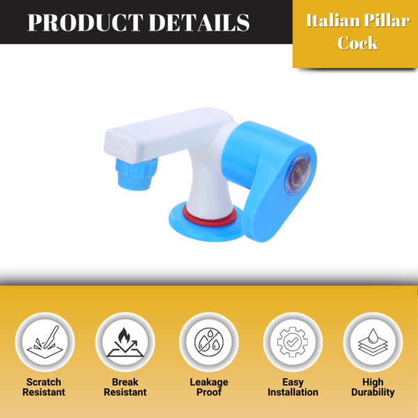 Mashu Opel Heavy Plastic PVC Italian Pillar Cock Tap For Bathroom & Kitchen(Blue & White) - Image 5