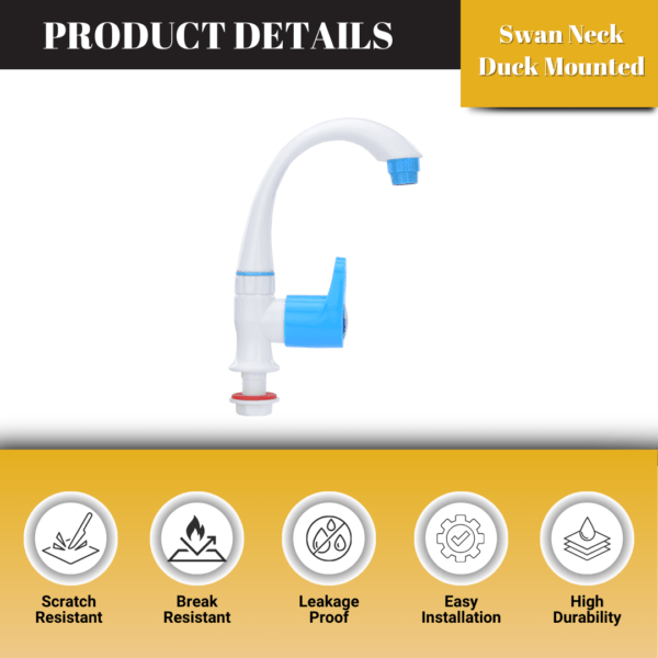 Mashu Opel Heavy Plastic PVC Swan Neck (Duck Mounted) Tap For Bathroom & Kitchen(Blue & White) - Image 5
