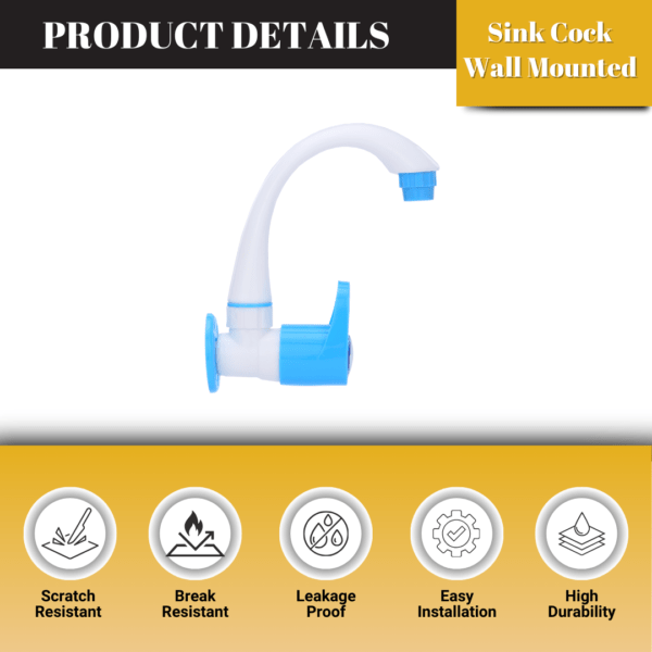 Mashu Opel Heavy Plastic PVC Sink Cock (Wall Mounted) Tap For Bathroom & Kitchen(Blue & White) - Image 5