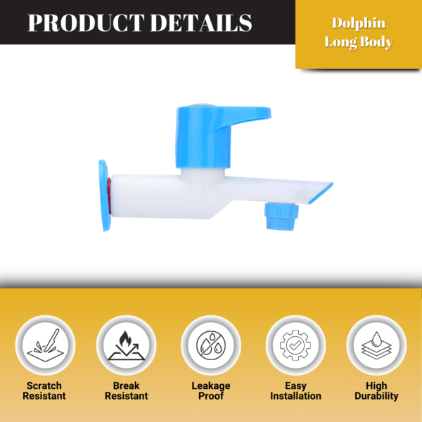 Mashu Opel Heavy Plastic PVC Opel Dolphin Long Body (Cremic Disc Spindle) Tap For Bathroom & Kitchen(Blue & White) - Image 5