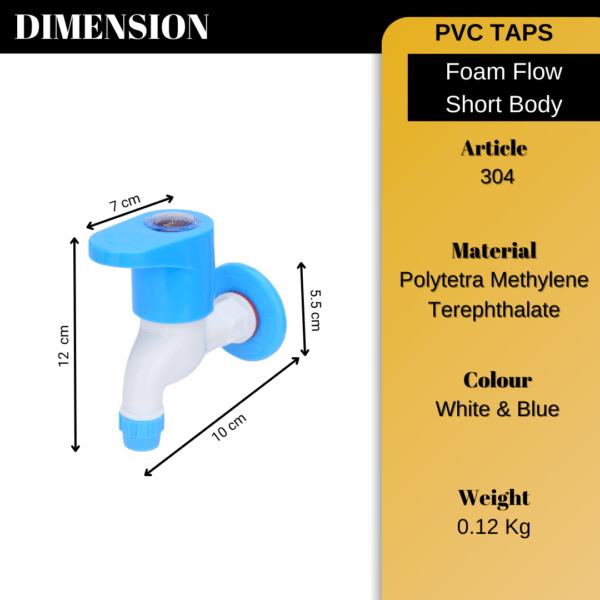 Mashu Opel Heavy Plastic PVC Form Flow Short Body Tap For Bathroom & Kitchen(Blue & White) - Image 6