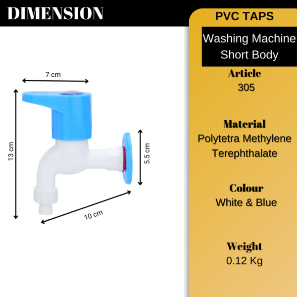 Mashu Opel Heavy Plastic PVC Washing Machine Short Body Tap For Bathroom & Kitchen(Blue & White) - Image 6