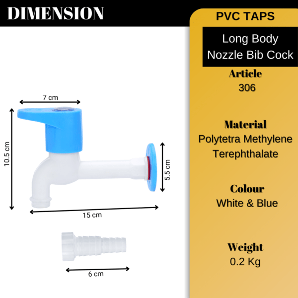 Mashu Opel Heavy Plastic PVC Long Body Nozzle Tap For Bathroom & Kitchen(Blue & White) - Image 6