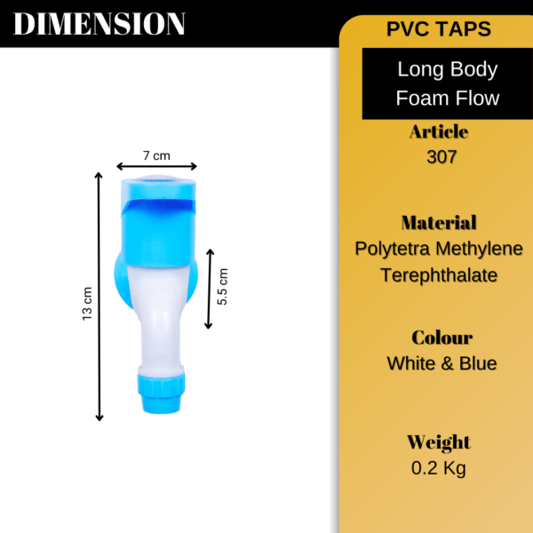 Mashu Opel Heavy Plastic PVC Long Body Form Flow Tap For Bathroom & Kitchen(Blue & White) - Image 5