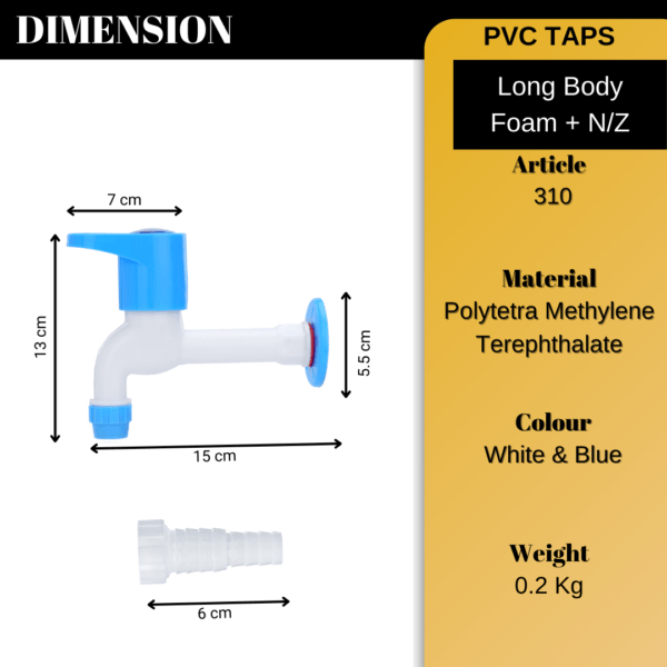Mashu Opel Heavy Plastic PVC Long Body Foam +N/Z Tap For Bathroom & Kitchen(Blue & White) - Image 6