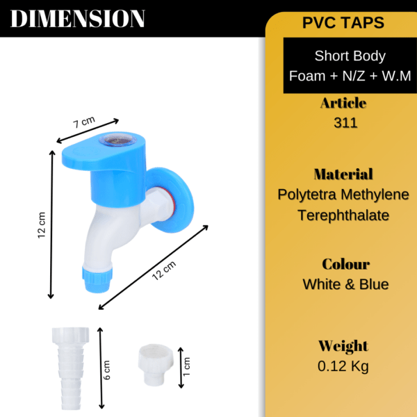 Mashu Opel Heavy Plastic PVC Short Body Foam +N/Z +W/M Tap For Bathroom & Kitchen(Blue & White) - Image 6