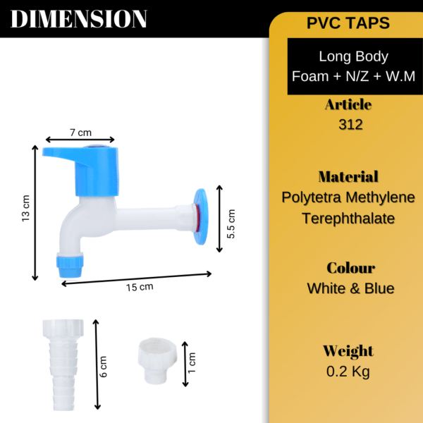 Mashu Opel Heavy Plastic PVC Long Body Foam +N/Z +W/M Tap For Bathroom & Kitchen(Blue & White) - Image 6
