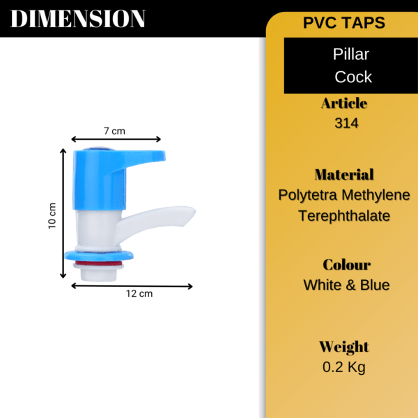 Mashu Opel Heavy Plastic PVC Pillar Cock Tap For Bathroom & Kitchen(Blue & White) - Image 6