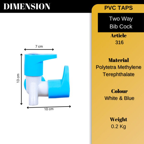 Mashu Opel Heavy Plastic PVC Two Way Bib Cock Tap For Bathroom & Kitchen(Blue & White) - Image 6