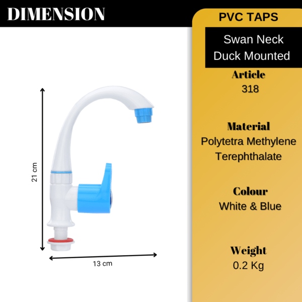 Mashu Opel Heavy Plastic PVC Swan Neck (Duck Mounted) Tap For Bathroom & Kitchen(Blue & White) - Image 6
