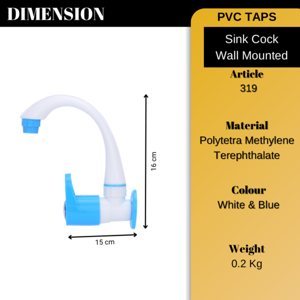 Mashu Opel Heavy Plastic PVC Sink Cock (Wall Mounted) Tap For Bathroom & Kitchen(Blue & White) - Image 6