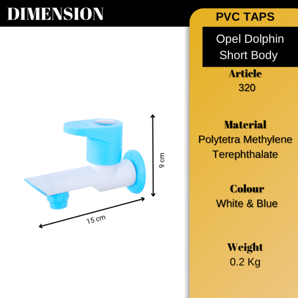 Mashu Opel Heavy Plastic PVC Opel Dolphin Short Body (Cremic Disc Spindle) Tap For Bathroom & Kitchen(Blue & White) - Image 6